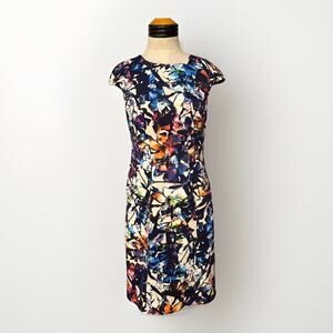 Betsey Johnson Womens Scuba Dress Size 8 Cap Sleeve Sheath Lined Floral Career